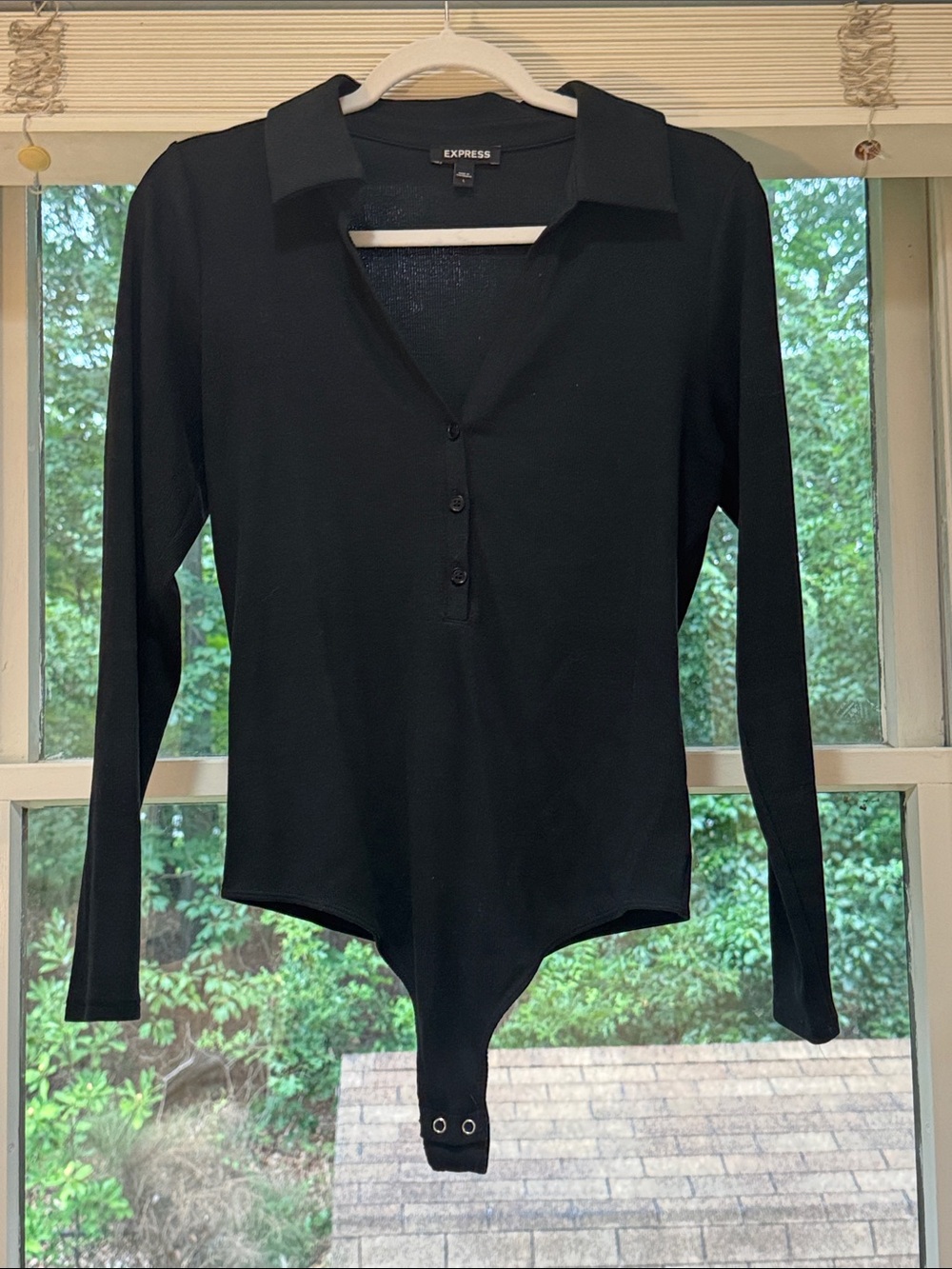Express Black Long-Sleeve Collared Snap Bodysuit